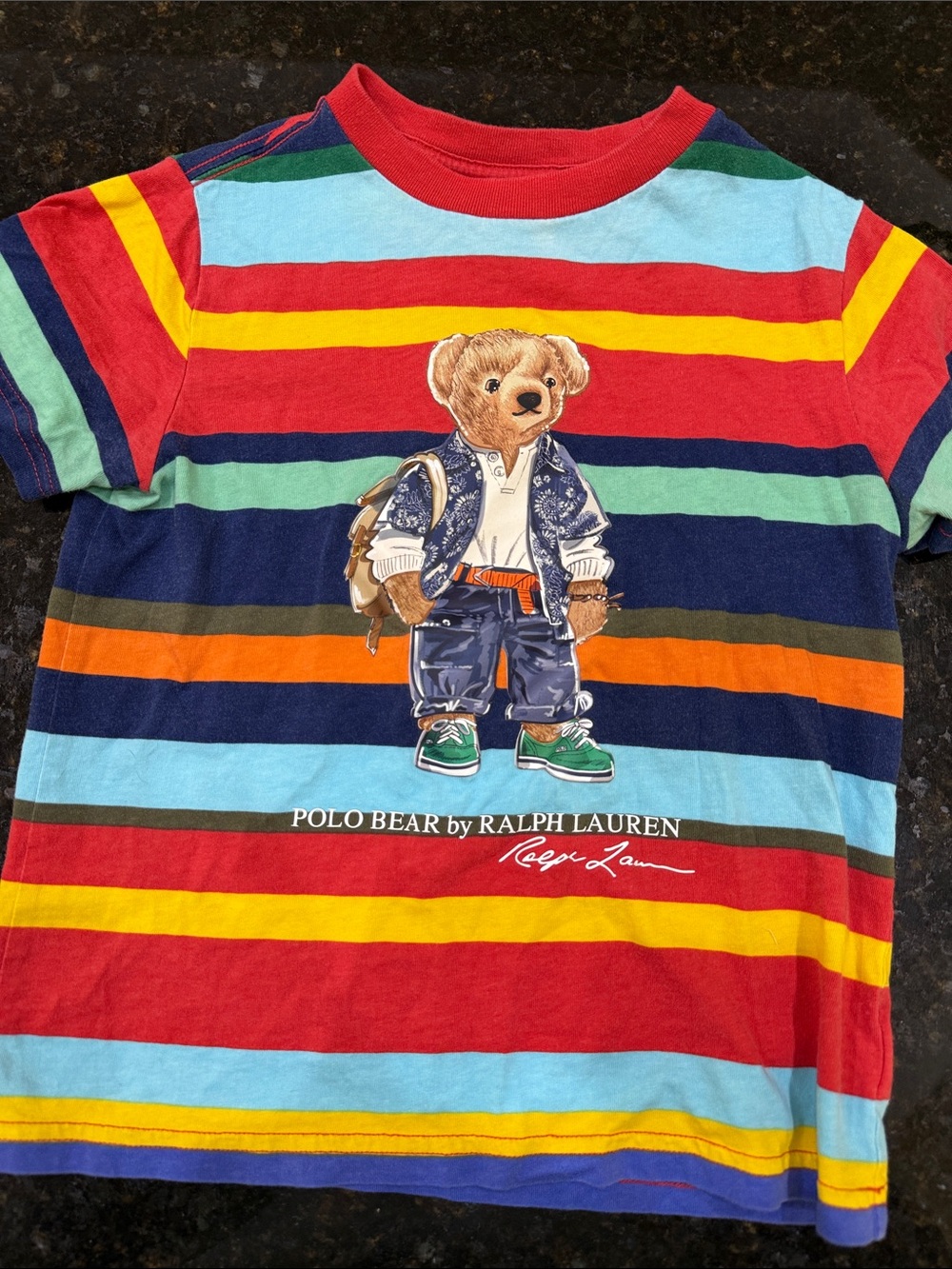 Polo by Ralph Lauren Red Multicolor Striped Polo Bear Tee